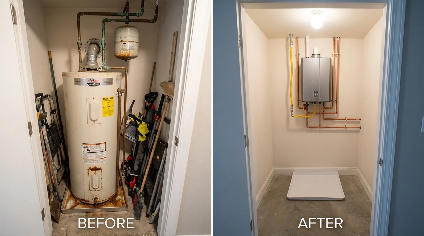 Tank water heater versus wall-mounted tankless unit comparison for Watertown, MN homeowners